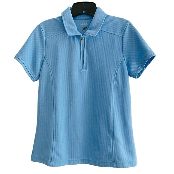 Izod Women's M Medium Cool FX Quarter Zip Polo Light Blue Short Sleeve Polyester - Picture 1 of 7